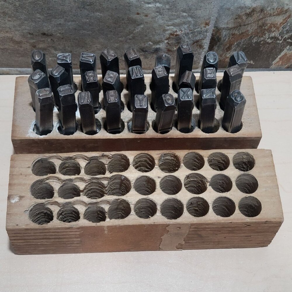 Vintage Steel Stamp Letter Punch Set 27 Pieces Fitted Box